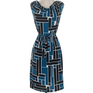 Banana Republic Factory Sleeveless Geometric Blue Black and White Dress